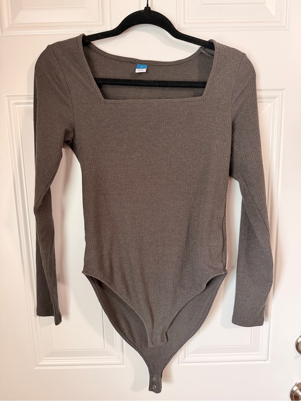 Old Navy Gray Ribbed Square Neck Long-Sleeve Bodysuit